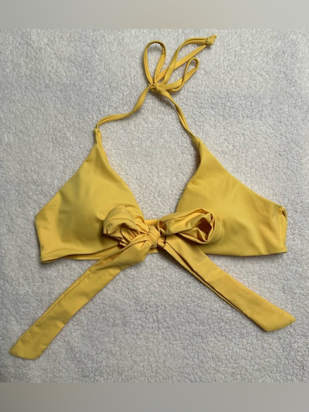 Yellow Tie-Front Triangle Bikini Top with Halter Neck